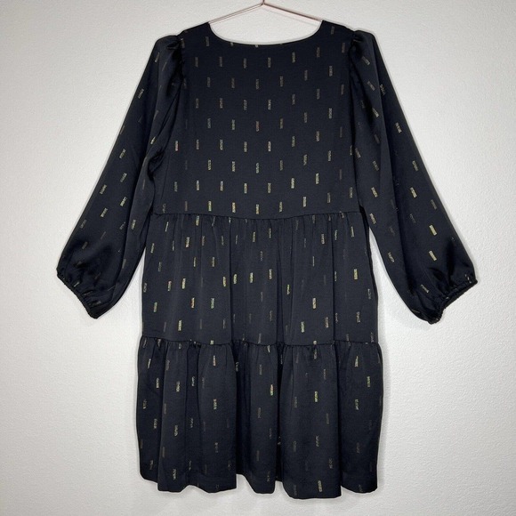 Madewell Black & Gold Metallic Jacquard Faux Wrap Tiered Mini Dress XL NWT - Picture 14 of 16